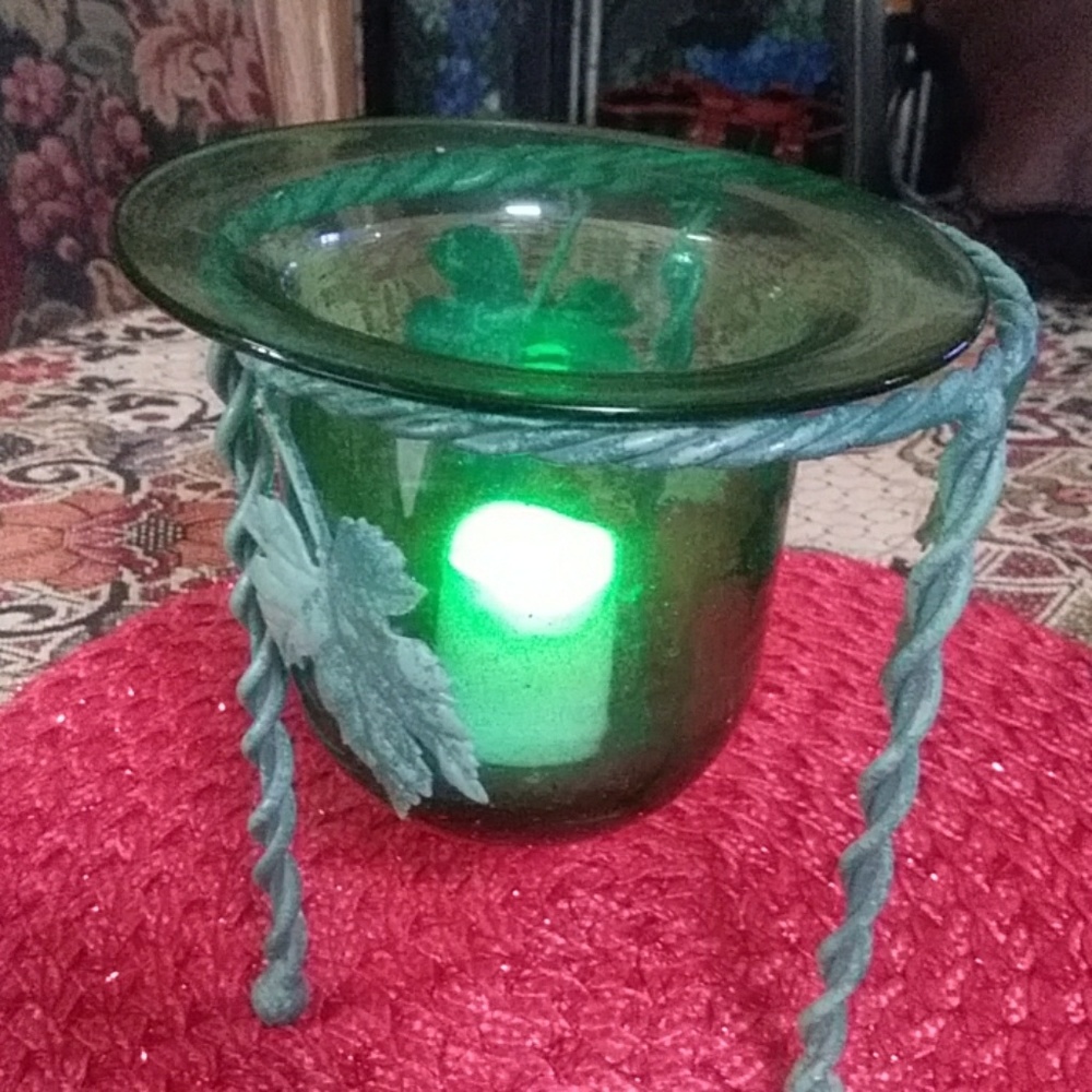 SALE Green patina candle holder